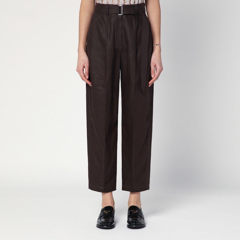 BRUNELLO CUCINELLI High-Waisted Linen Trousers with Adjustable Waistband