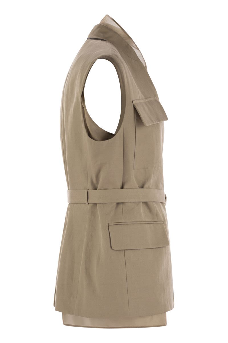 BRUNELLO CUCINELLI Cotton and Linen Cover Gilet with Detachable Light Knit Insert