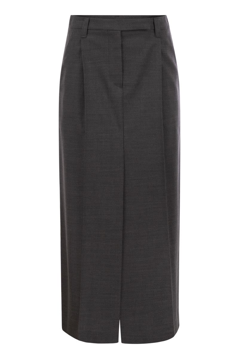 BRUNELLO CUCINELLI Sartorial Long Skirt in Stretch Virgin Wool Canvas