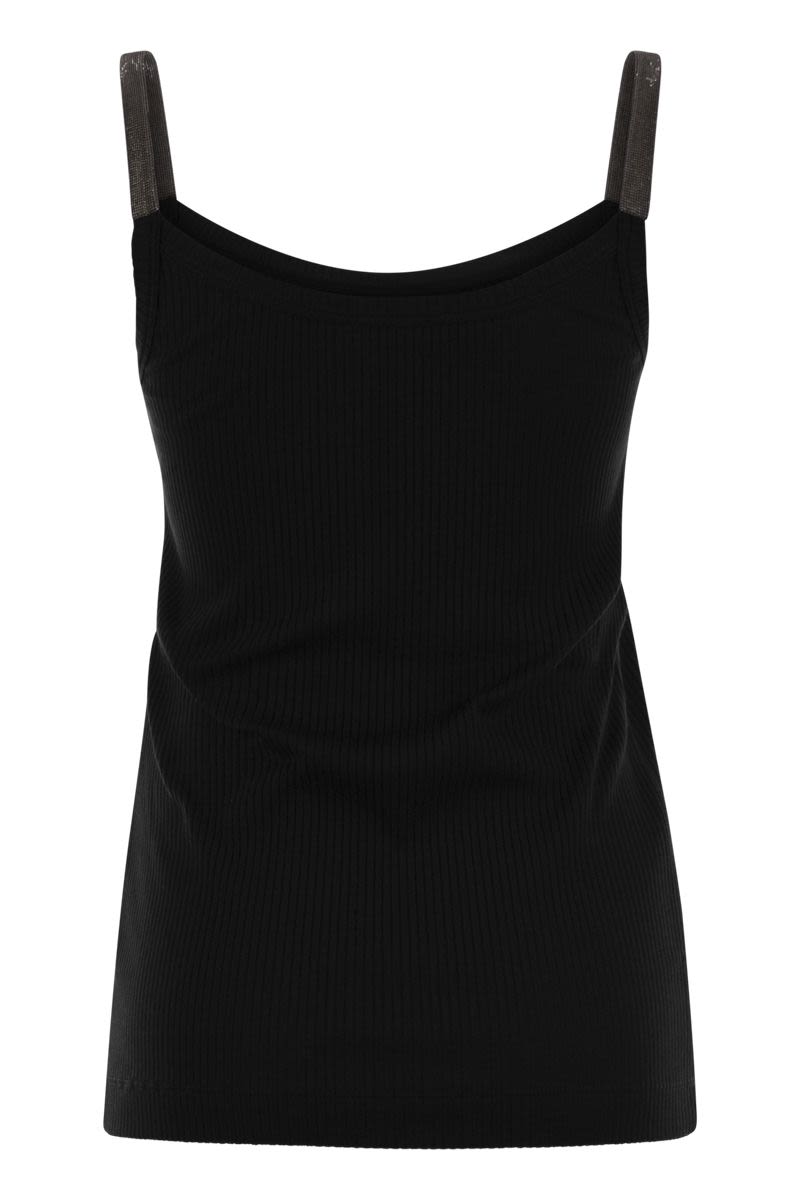 BRUNELLO CUCINELLI Stretch Cotton Ribbed Top with Precious Straps for Women