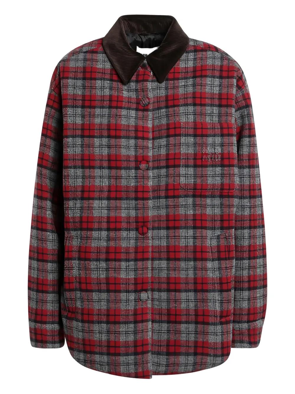 MIU MIU Plaid Jacket with Corduroy Collar