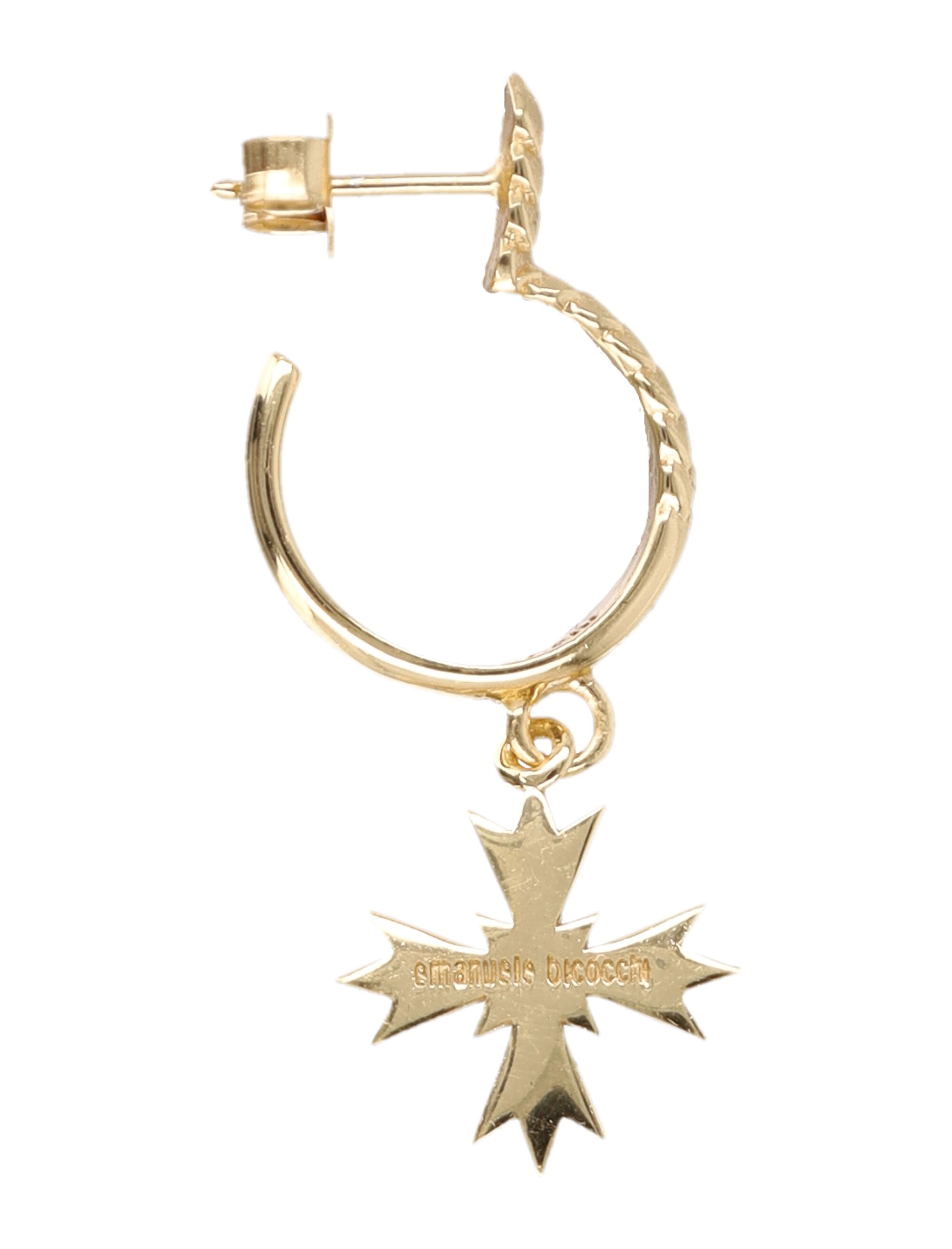 EMANUELE BICOCCHI Gold-Plated Silver Single Hoop Earring with Cross Crest Pendant