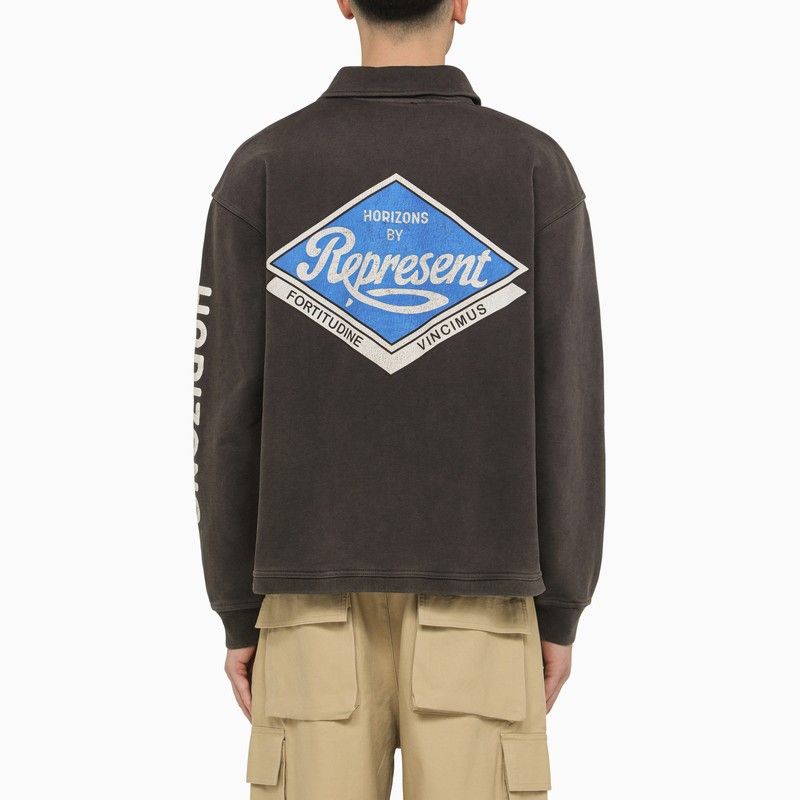 REPRESENT Washed Effect Zip-Up Cotton Polo Shirt for Men