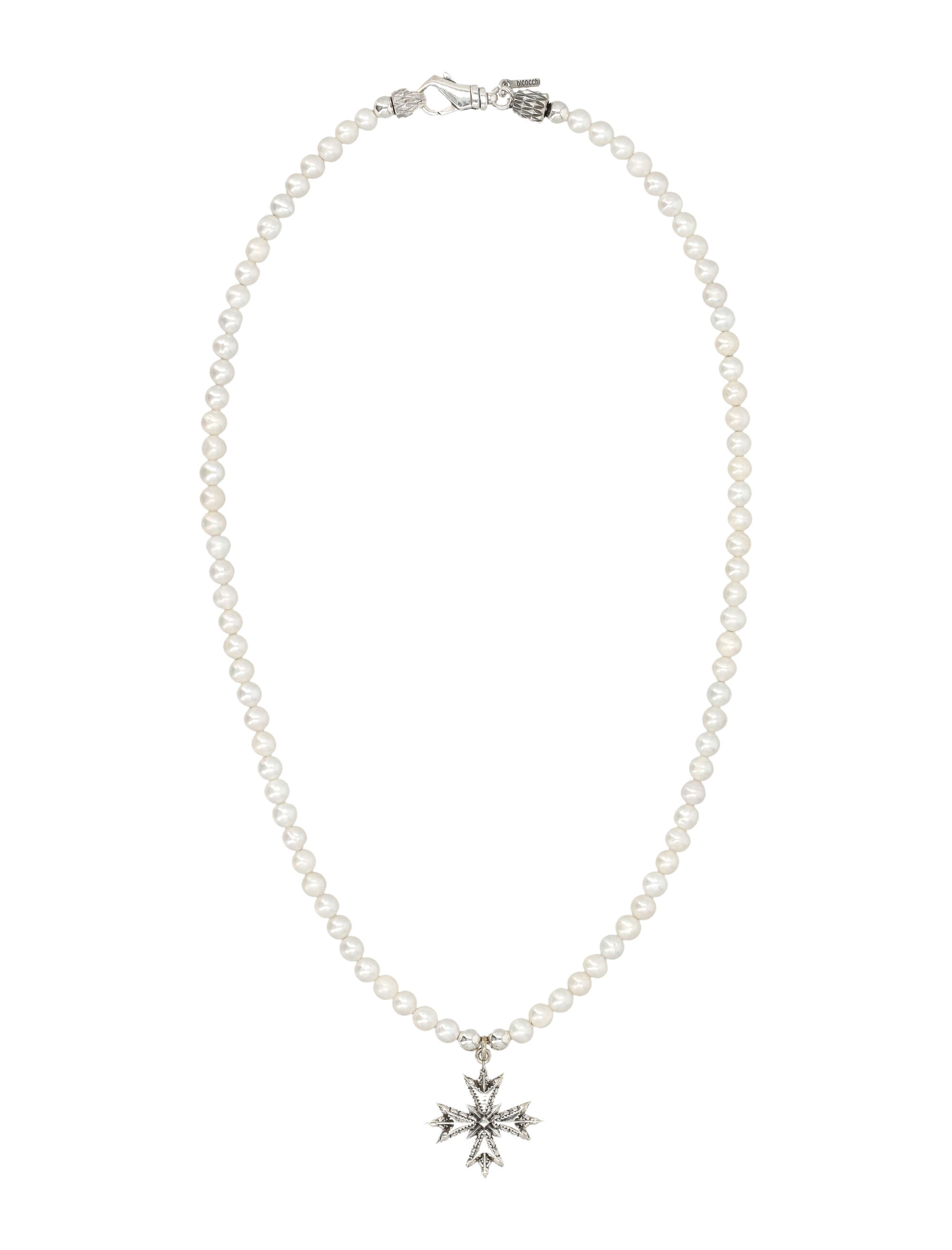 EMANUELE BICOCCHI Pearl Necklace with Silver Cross Pendant - Fall/Winter 25 Edition