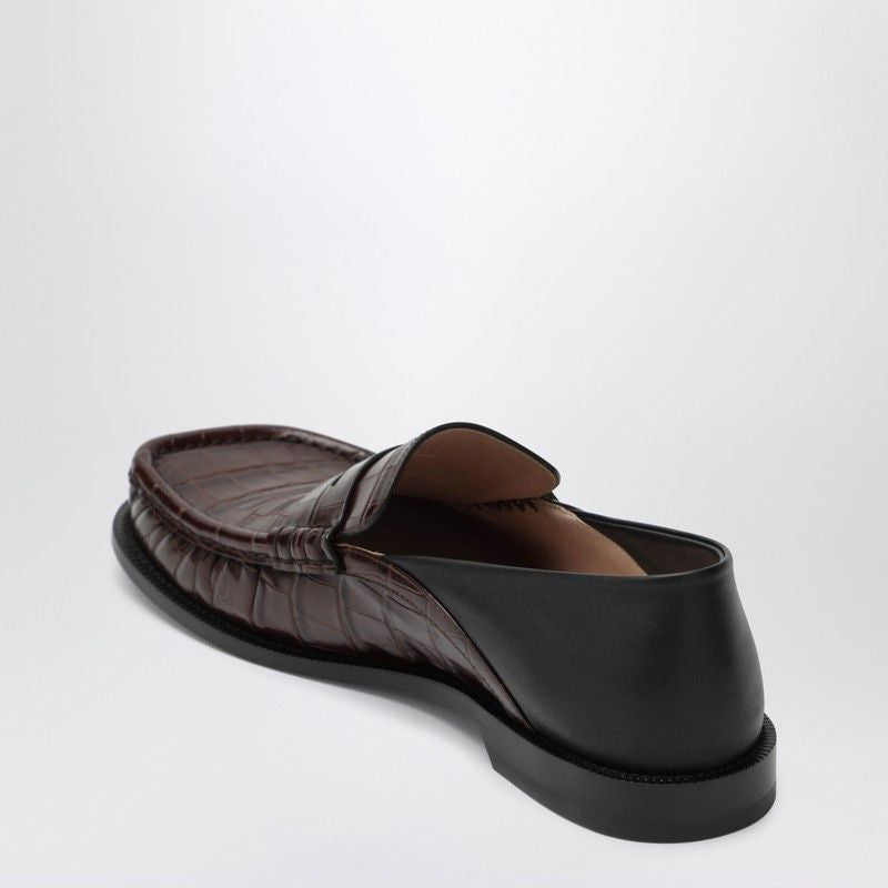 LOEWE Flap Loafers in Embossed Crocodile Leather and Smooth Leather
