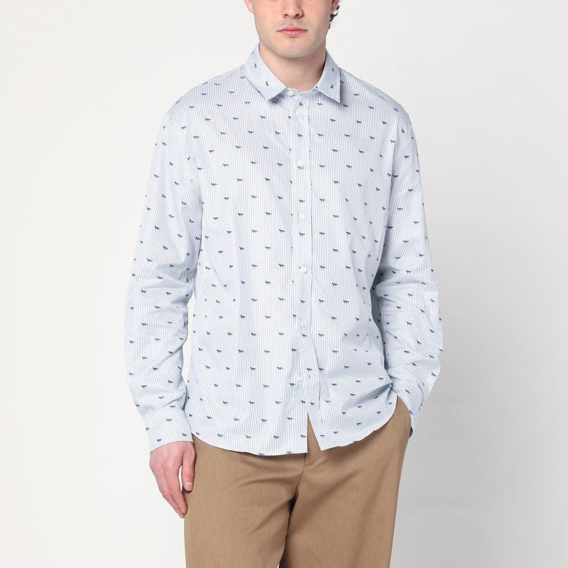 MAISON KITSUNÉ Striped Cotton Shirt with Mini Fox Logos for Men