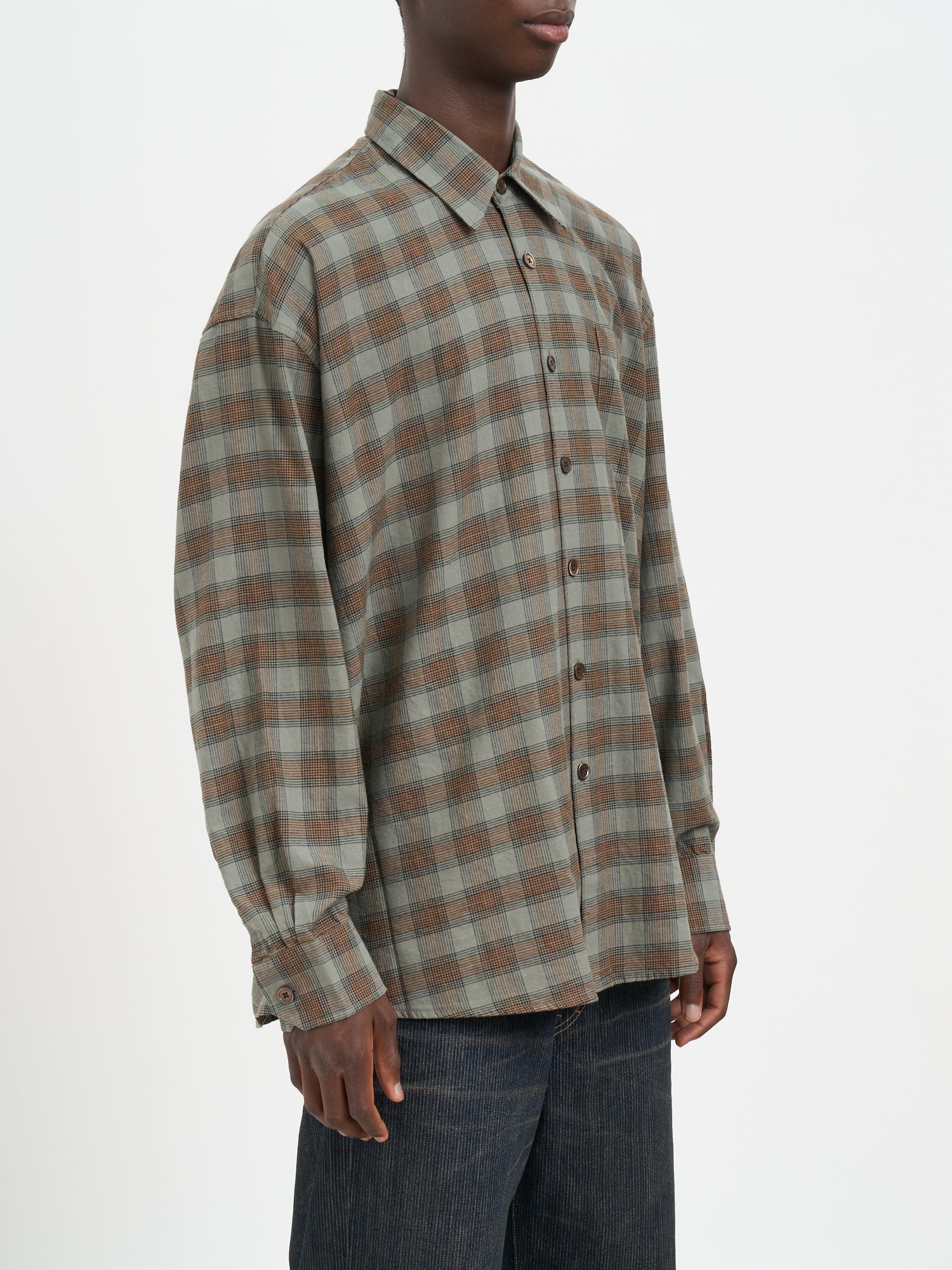 OUR LEGACY Oversized Flannel Check Shirt with Pearl Buttons