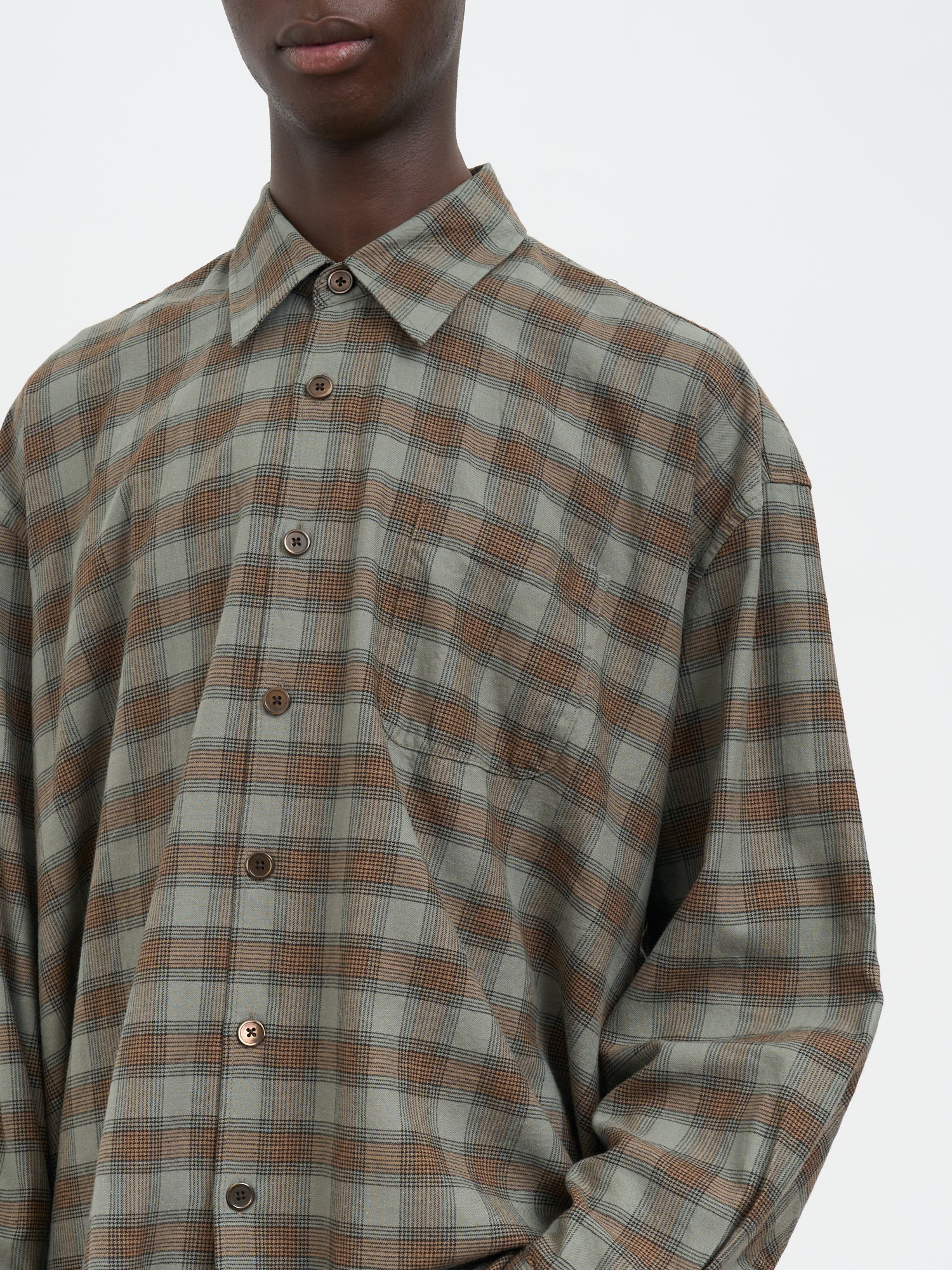 OUR LEGACY Oversized Flannel Check Shirt with Pearl Buttons