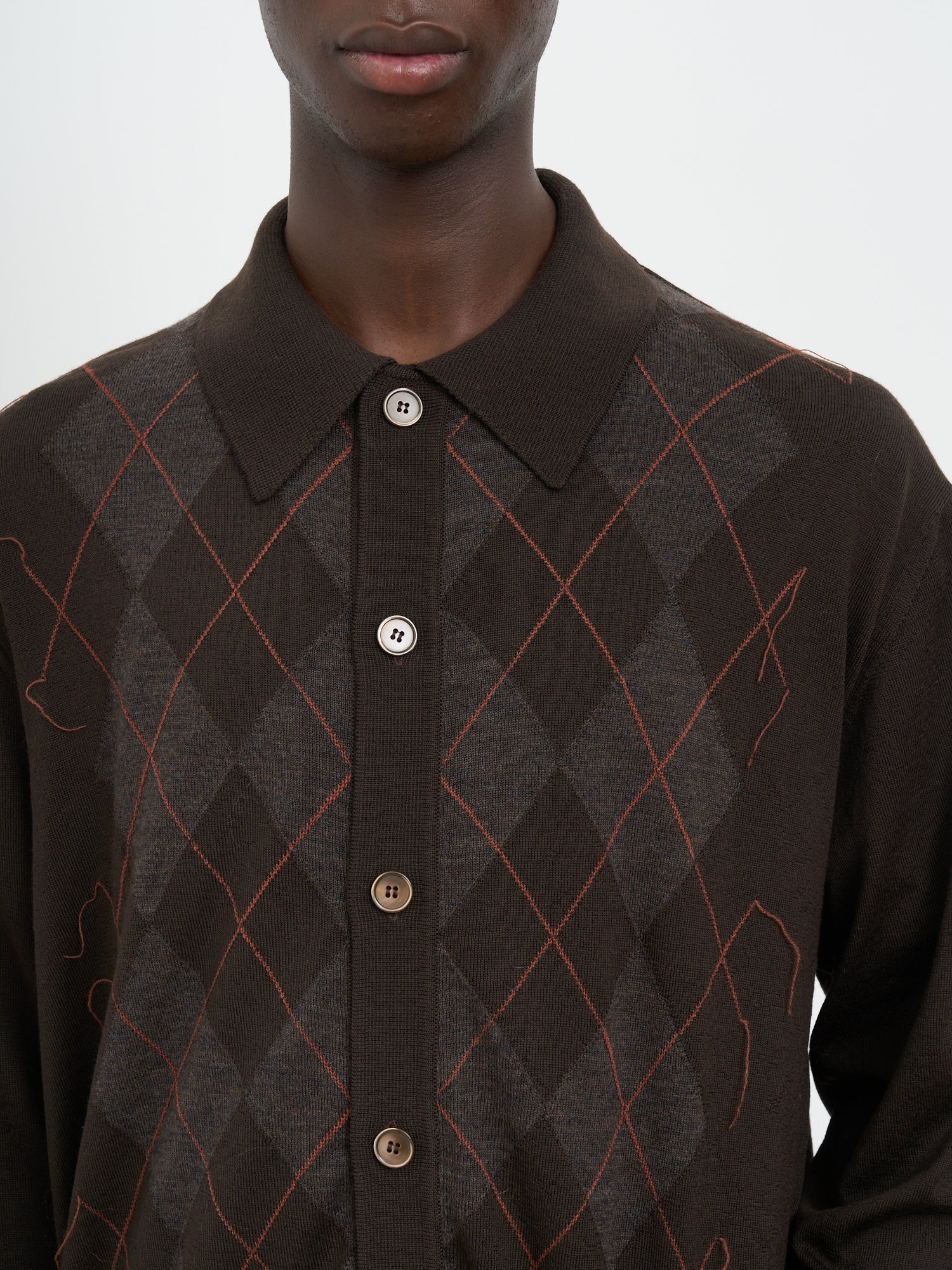 OUR LEGACY Evening Polo Shirt with Tonal Argyle Pattern