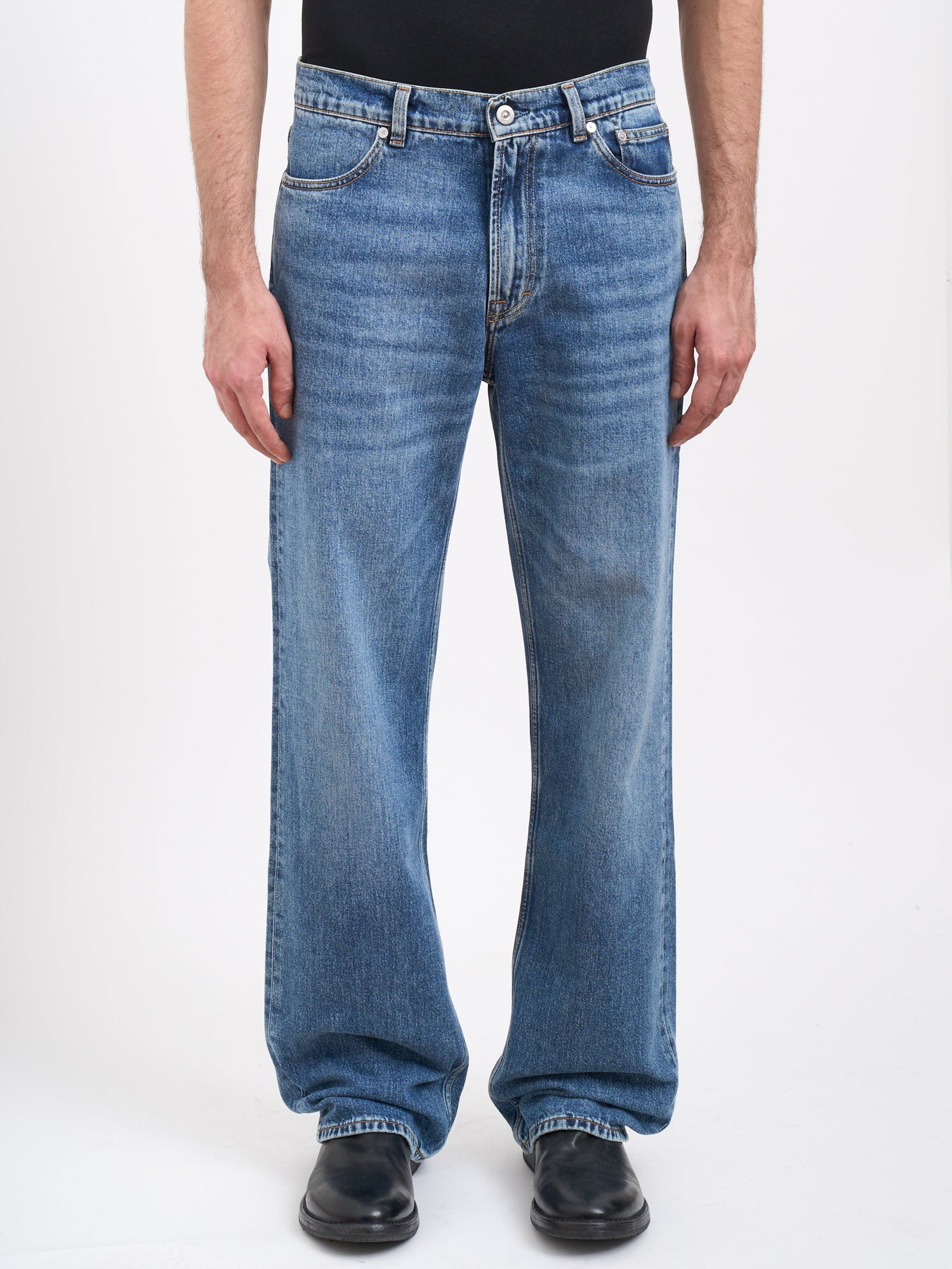 OUR LEGACY High Waist Straight Leg Trousers with Vintage Wash