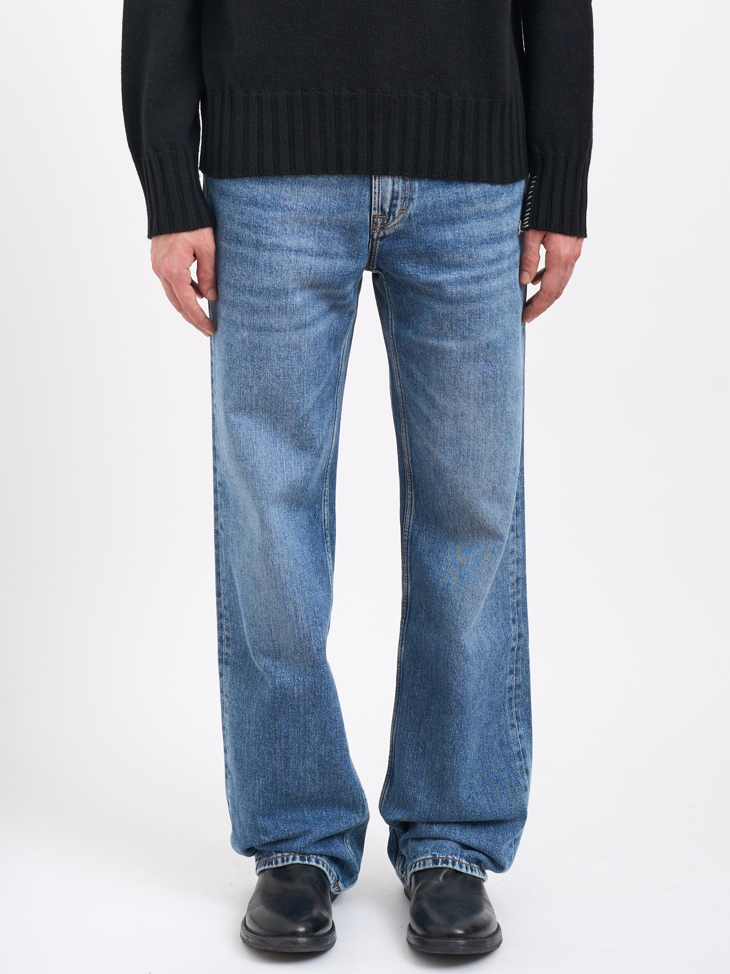 OUR LEGACY High Waist Straight Leg Trousers with Vintage Wash