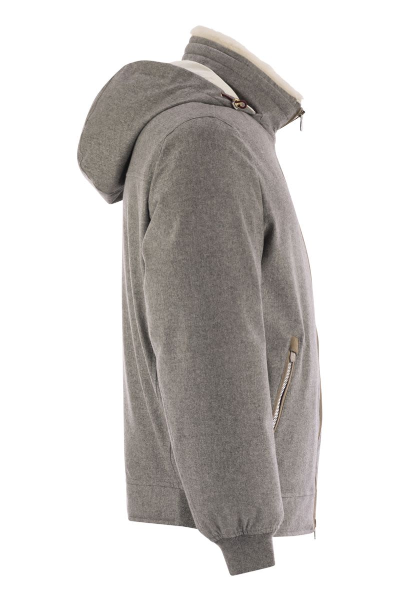 BRUNELLO CUCINELLI Wool Flannel Down Jacket with Shearling-Lined Collar