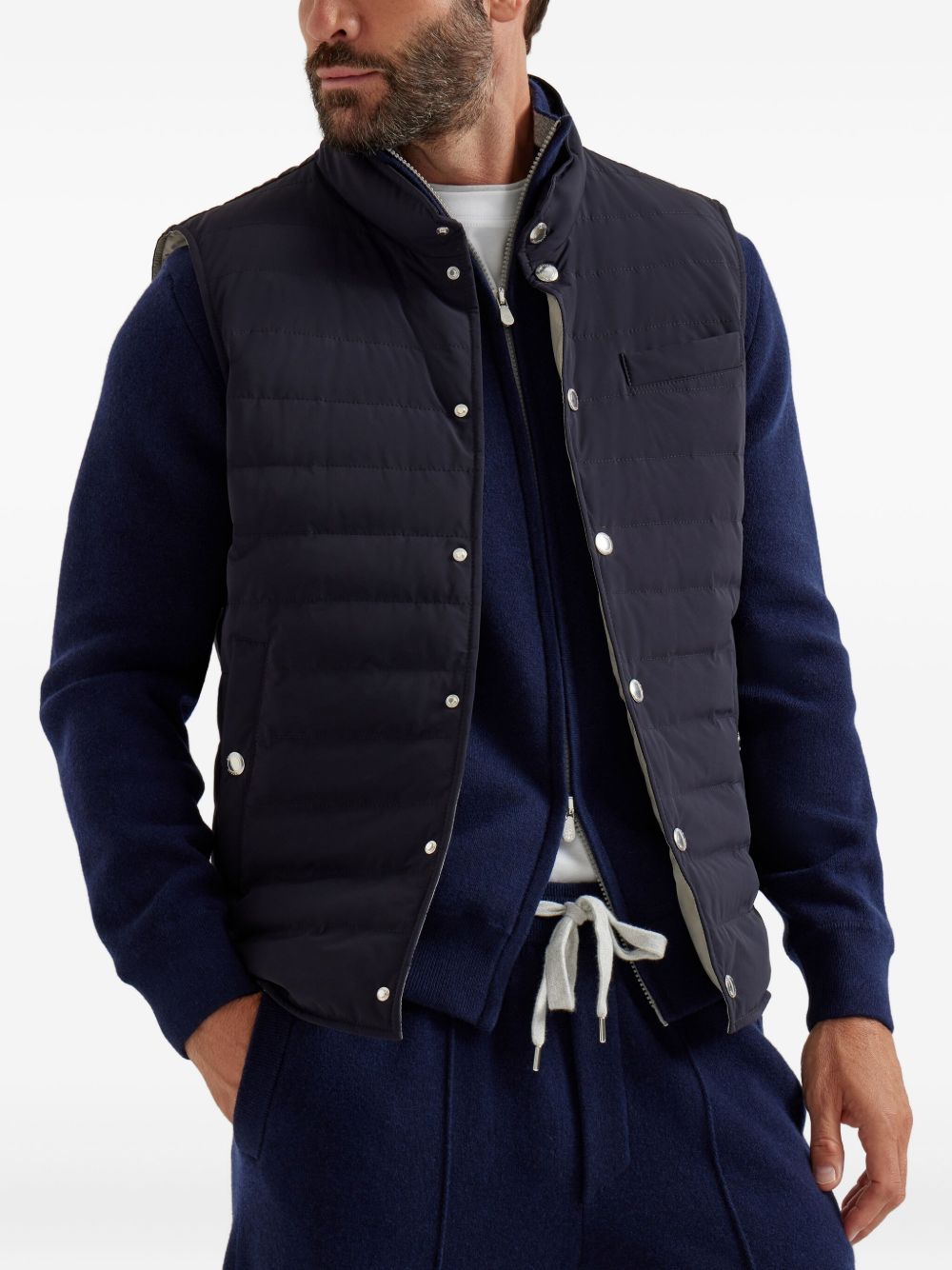 BRUNELLO CUCINELLI Men's Quilted Down Vest with High Neck - FW25