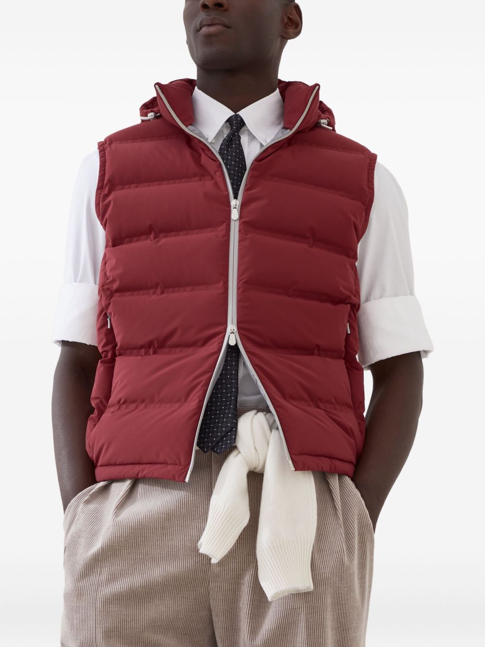 BRUNELLO CUCINELLI Men's Sleeveless Down Vest with Two-Way Zip Front Fastening