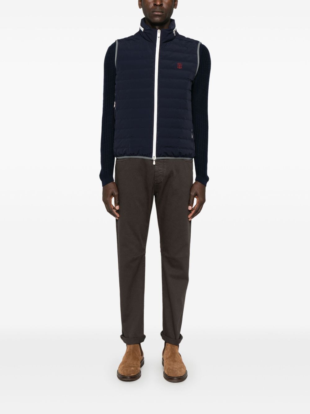 BRUNELLO CUCINELLI Men's Nylon Down Vest with Two-Way Zip Fastening