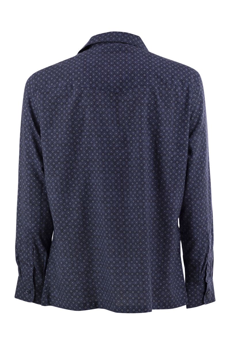 BRUNELLO CUCINELLI Geometric Print Easy Fit Twill Shirt with Camp Collar