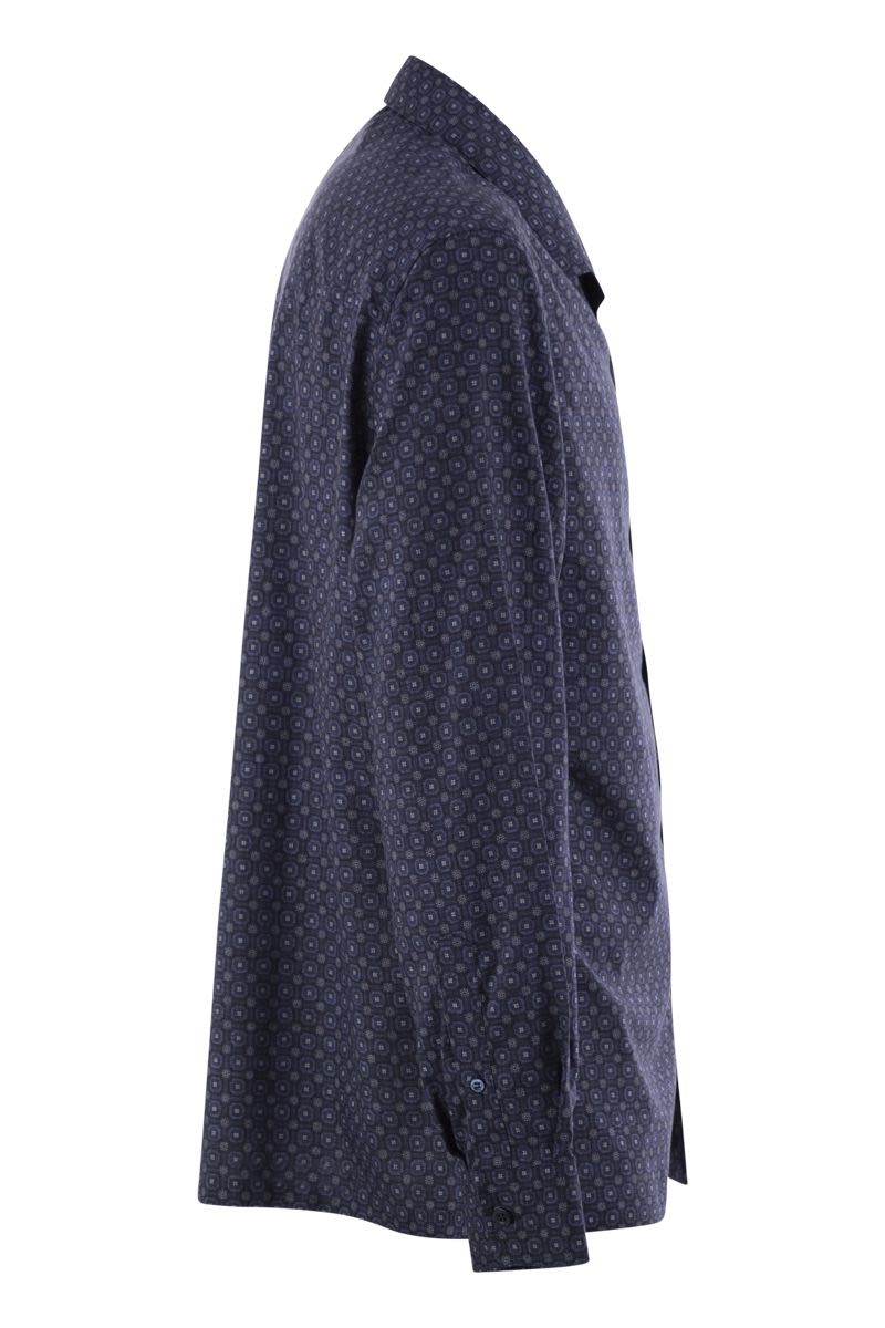 BRUNELLO CUCINELLI Geometric Print Easy Fit Twill Shirt with Camp Collar