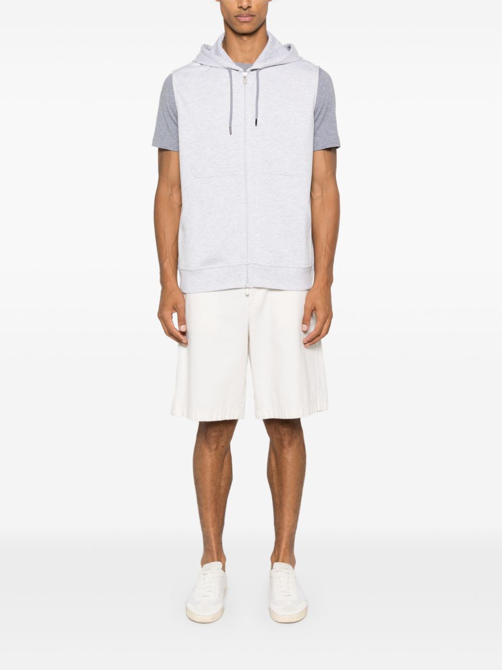 BRUNELLO CUCINELLI Sleeveless Hoodie with Two-Way Zip and Pouch Pockets