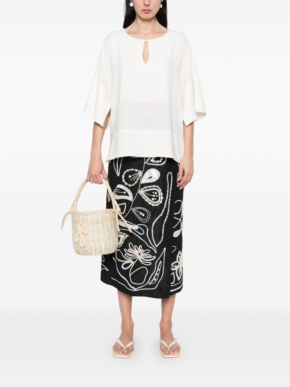 ALBERTO BIANI Drop Shoulder Blouse with Three-Quarter Sleeves