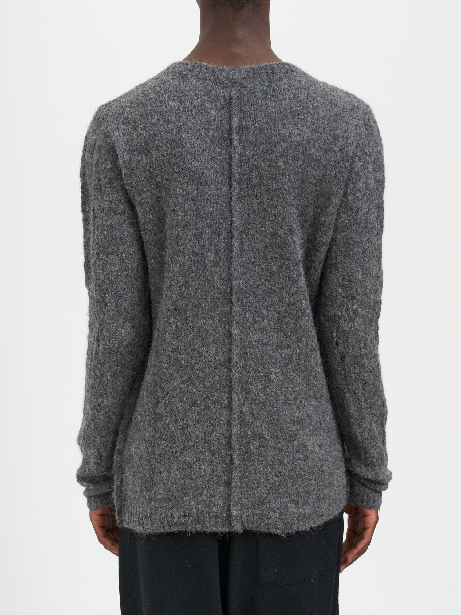 THOM KROM Crew Neck Alpaca Sweater with Ripped Sleeves