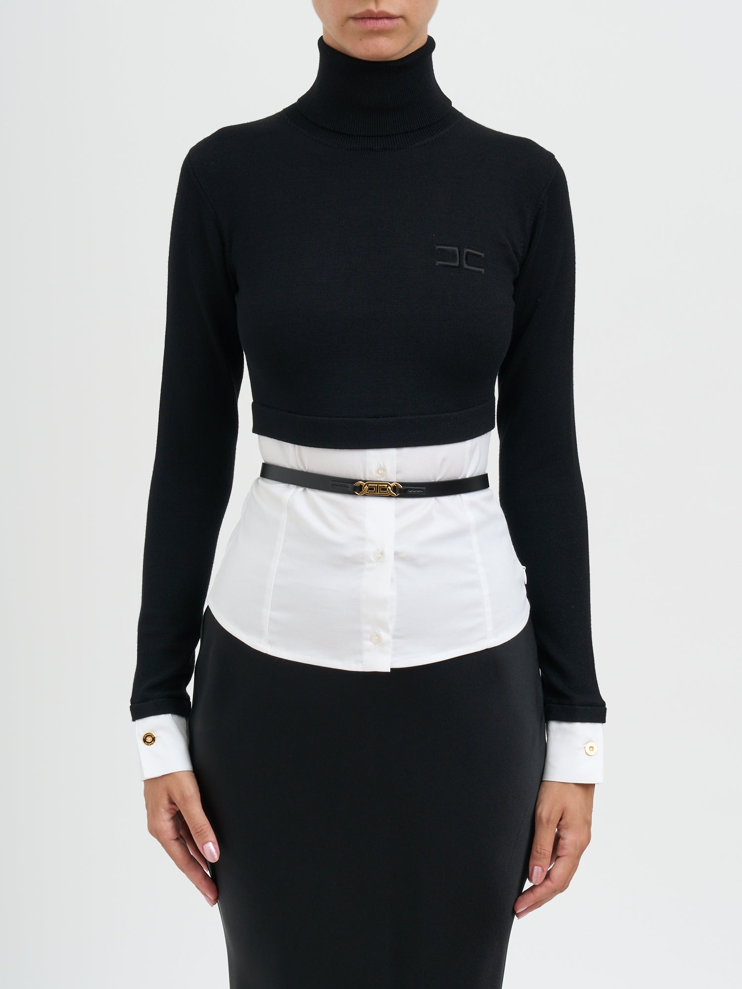ELISABETTA FRANCHI High Neck Shirt with Logo Belt - Size 40