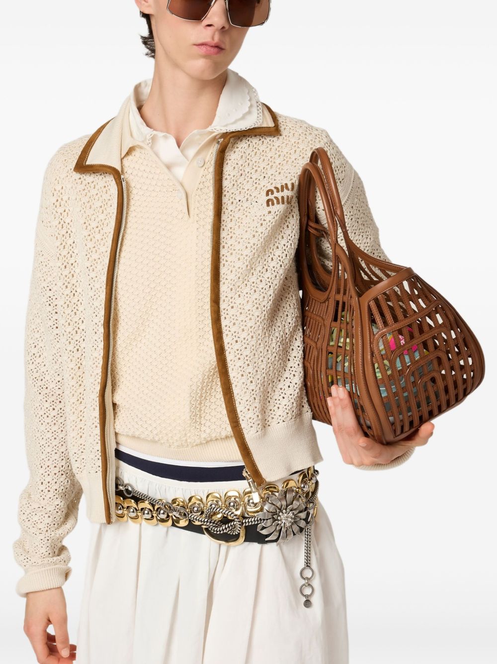 MIU MIU Natural Lace Knit Polo for Women