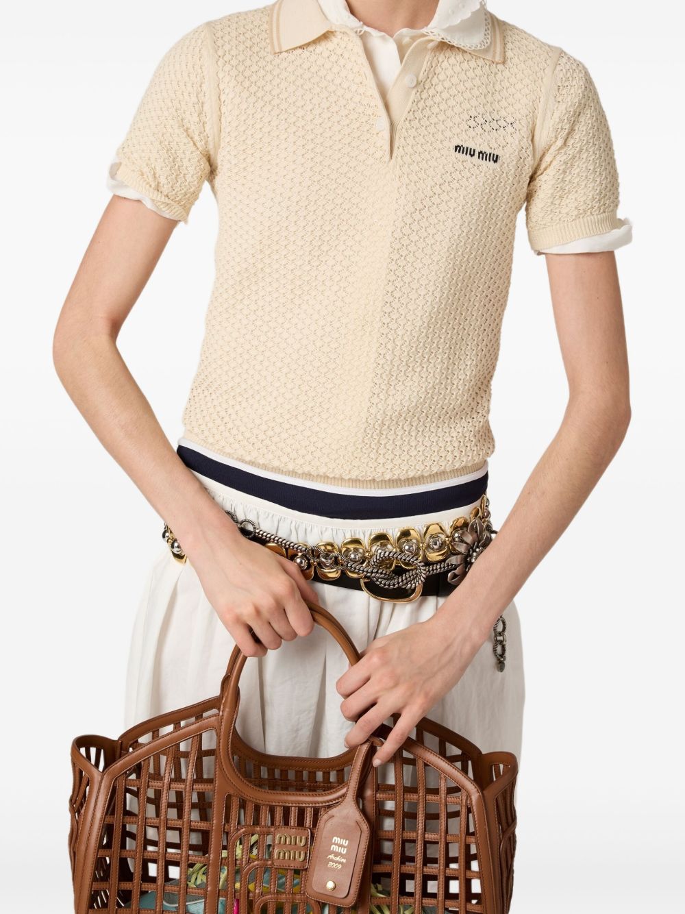 MIU MIU Natural Lace Knit Polo for Women