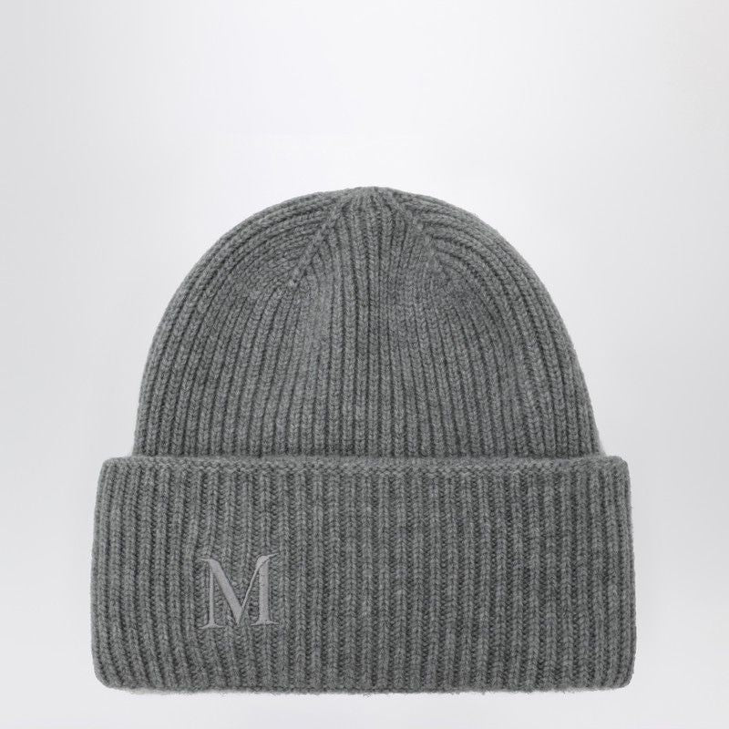 MAX MARA Cashmere Beanie with Ribbed Knit and Embroidered Logo