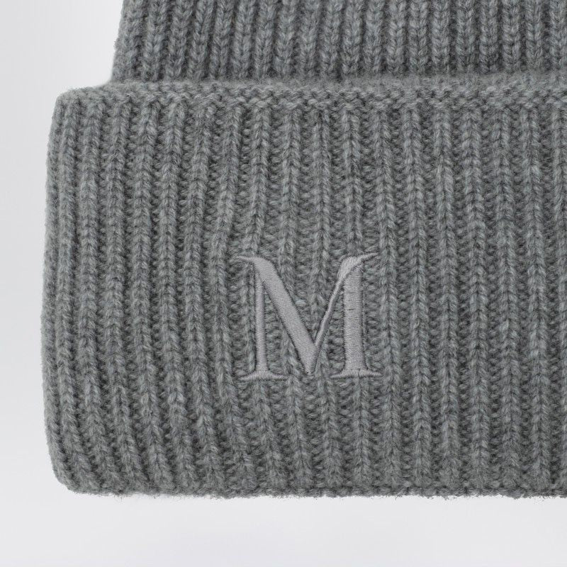 MAX MARA Cashmere Beanie with Ribbed Knit and Embroidered Logo