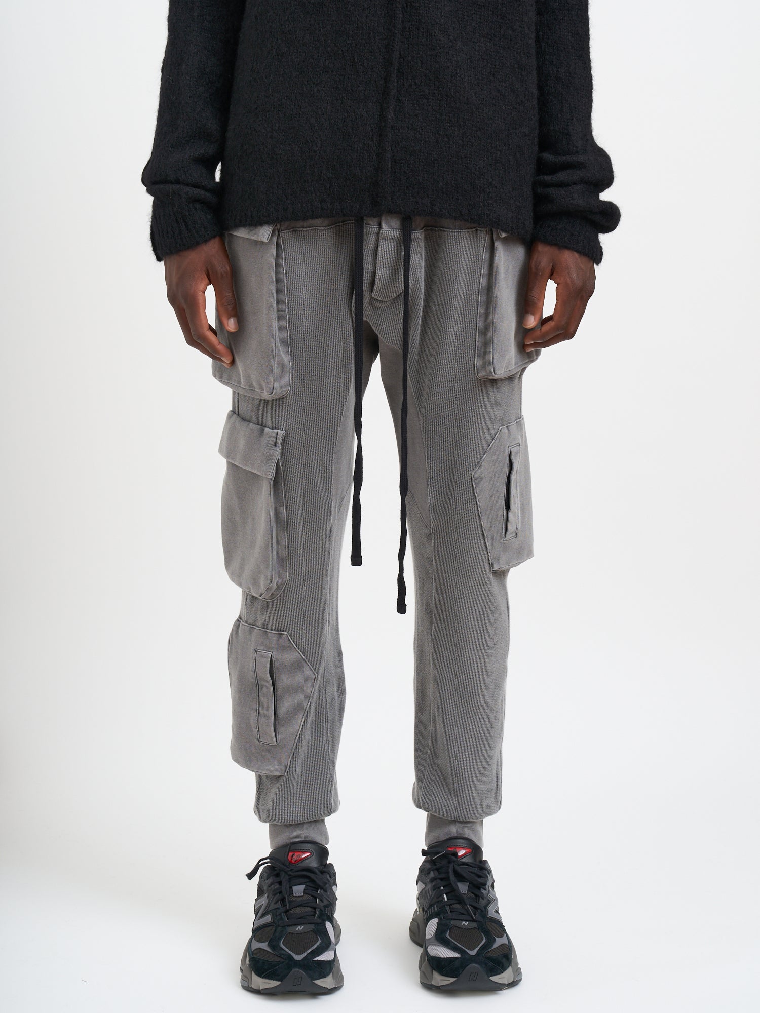 THOM KROM Men's Textured Cargo Pants with Elastic Drawstring Waist