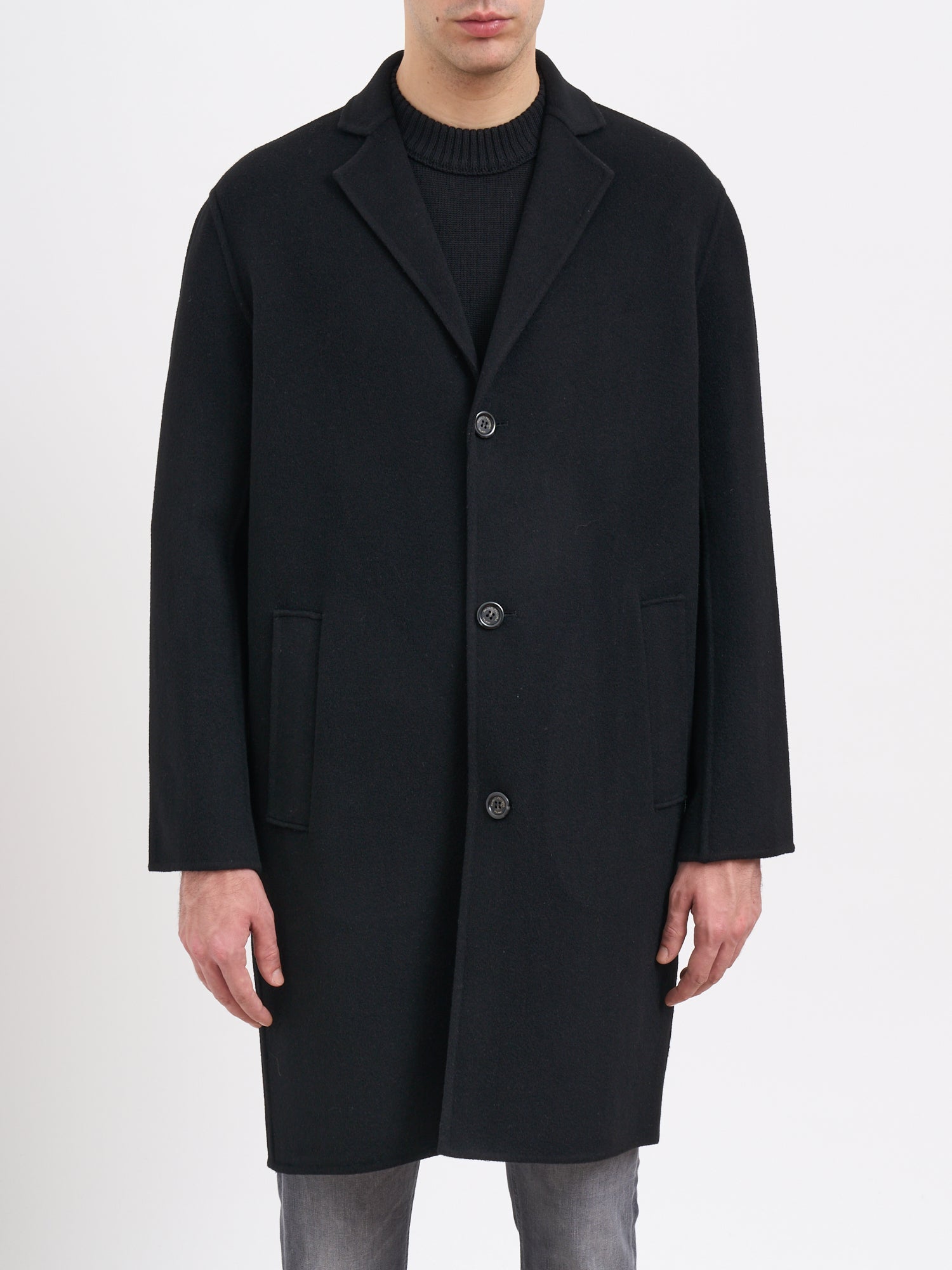 PAOLO PECORA Long Wool Jacket with Rear Slit - Size 48