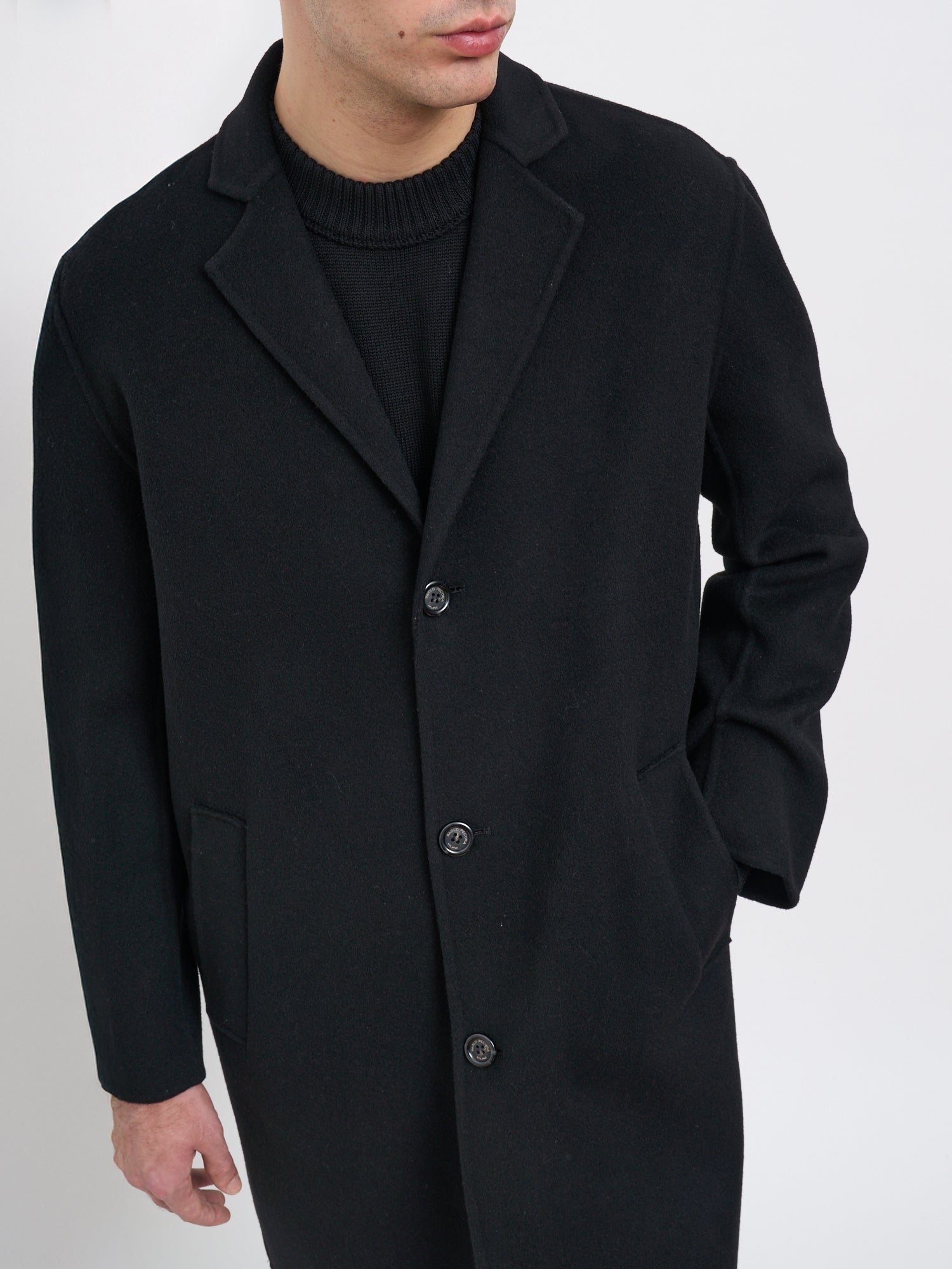 PAOLO PECORA Long Wool Jacket with Rear Slit - Size 48