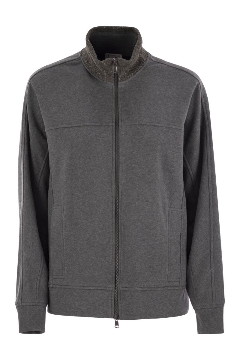 BRUNELLO CUCINELLI Smooth Cotton Fleece Topwear with Ribbed Collar
