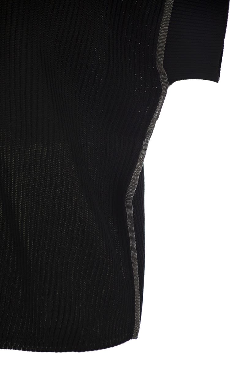 BRUNELLO CUCINELLI Cotton Rib Knit T-Shirt with Precious Trims