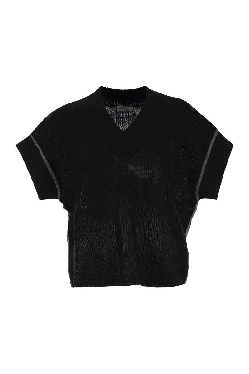 BRUNELLO CUCINELLI Cotton Rib Knit T-Shirt with Precious Trims