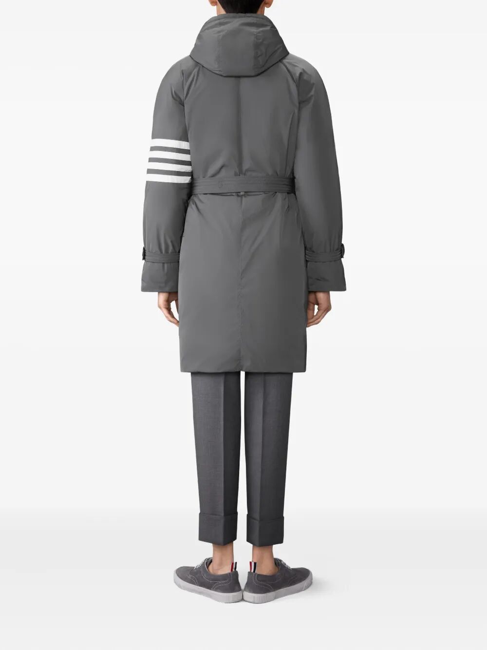 THOM BROWNE 4-Bar Hooded Down Parka Jacket with Belt