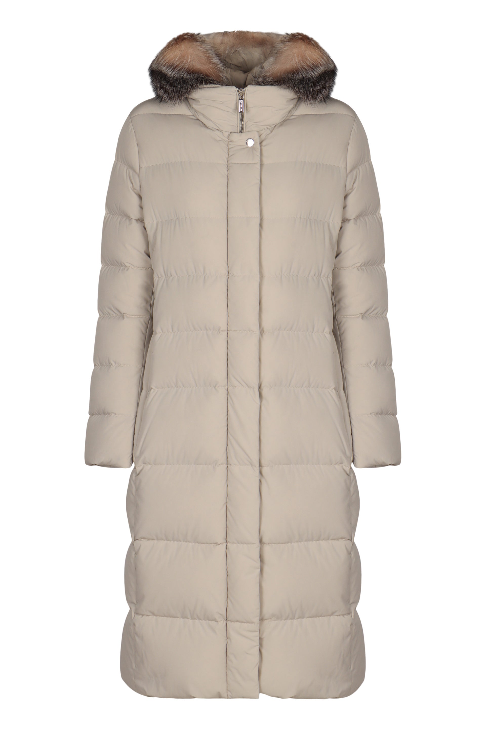 MOORER Long Hooded Down Jacket with Fox Fur Edges