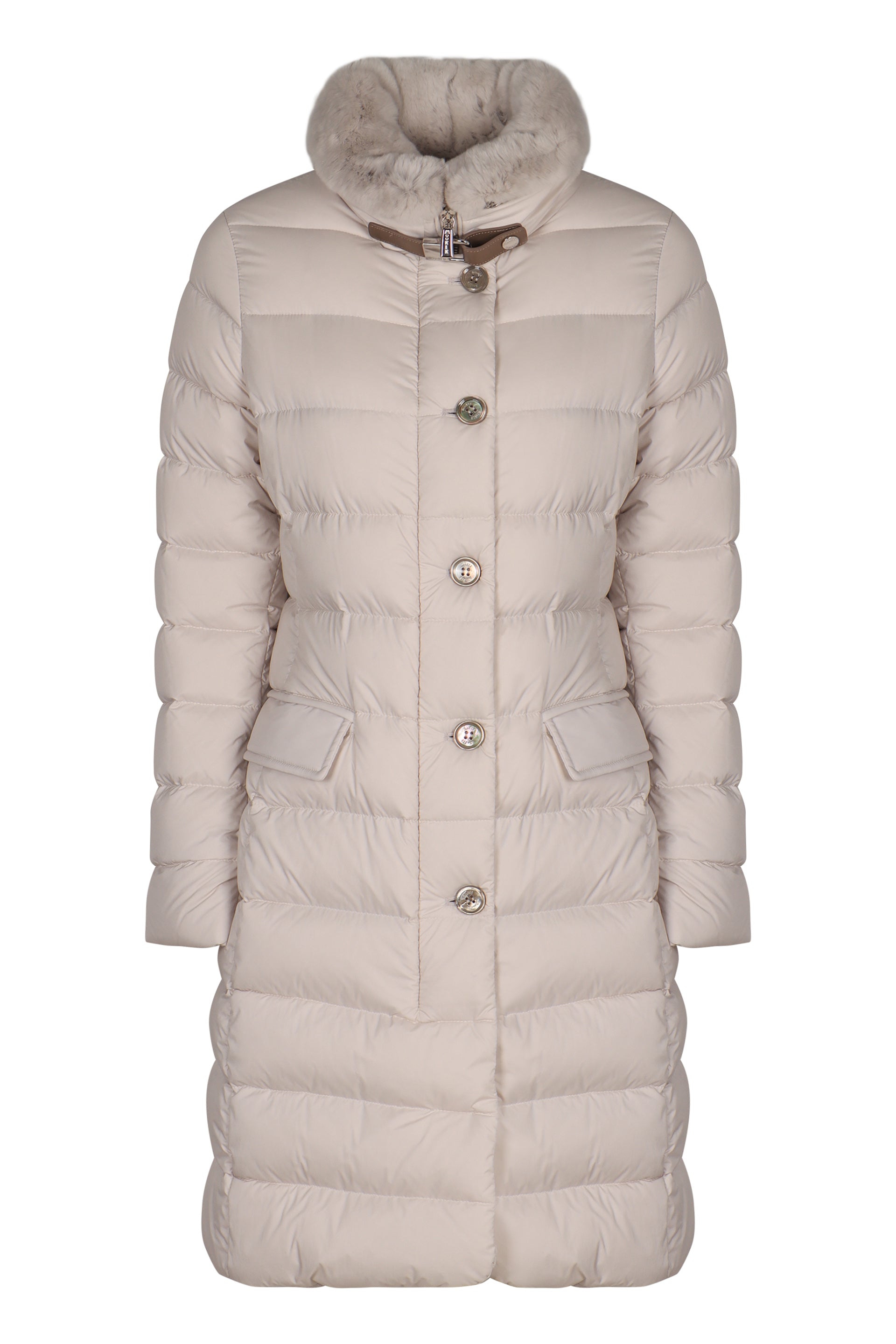 MOORER Slim Fit Long Down Jacket with Removable Fur Collar