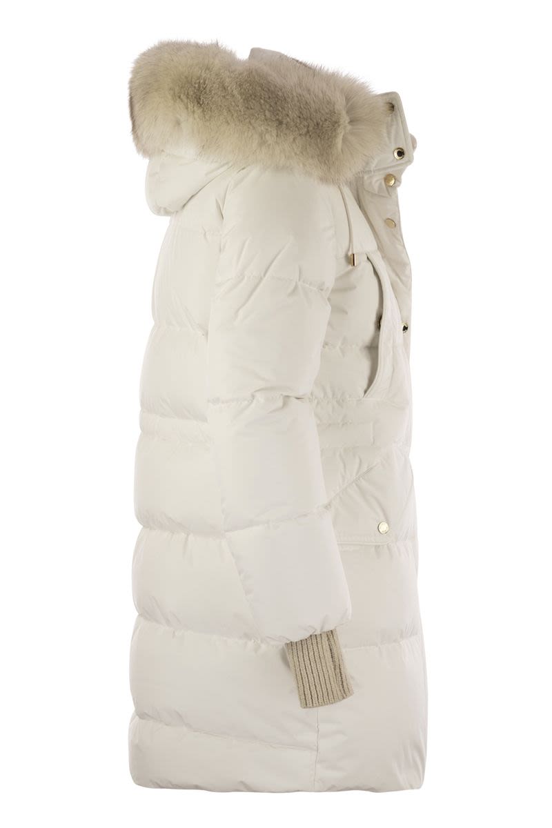 MOORER Long Down Jacket with Detachable Hood for Women