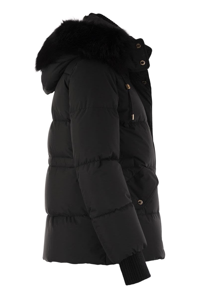 MOORER Mini Short Down Jacket with Hood and Fur