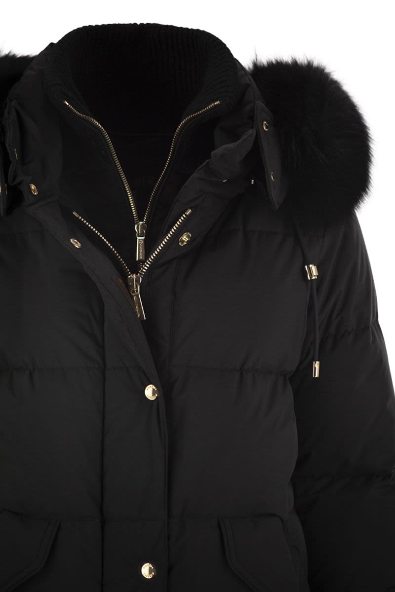 MOORER Mini Short Down Jacket with Hood and Fur