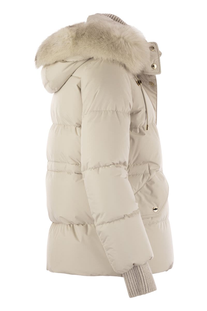 MOORER Mini Short Down Jacket with Hood and Fur