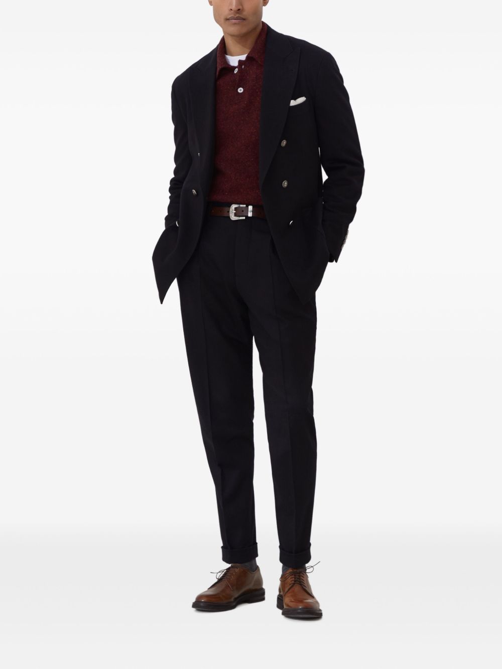 BRUNELLO CUCINELLI Men's Wool Polo Shirt with Button Fastening and Ribbed Cuffs