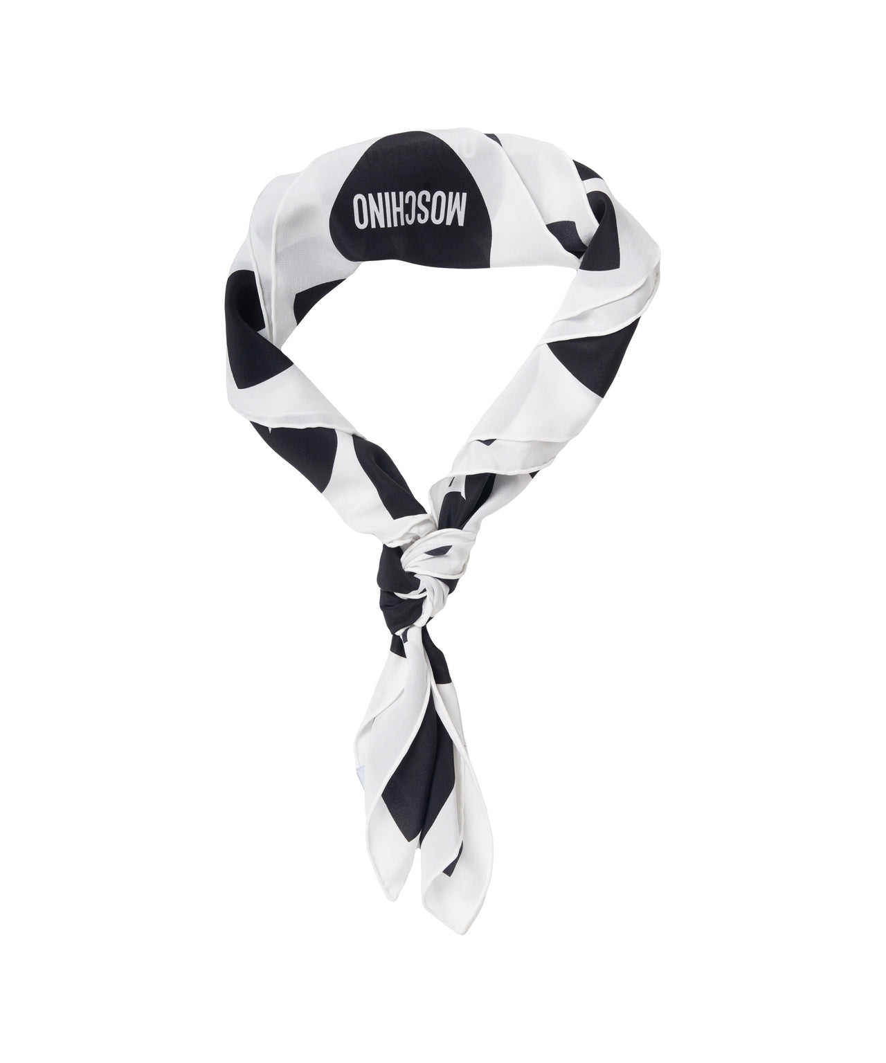 MOSCHINO Silk Scarf with Heart Print and Logo - 175 x 35 cm