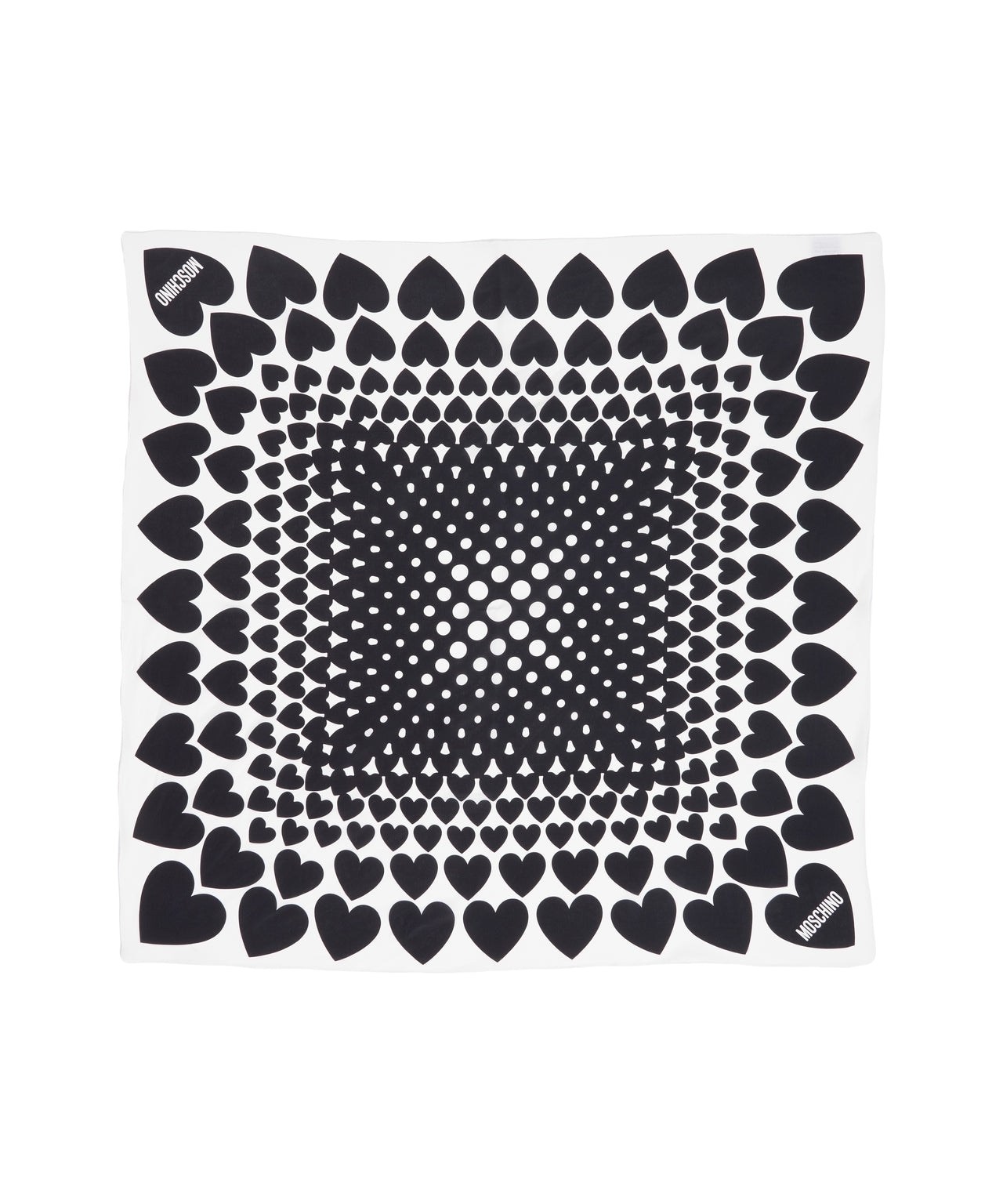 MOSCHINO Silk Scarf with Heart Print and Logo - 175 x 35 cm