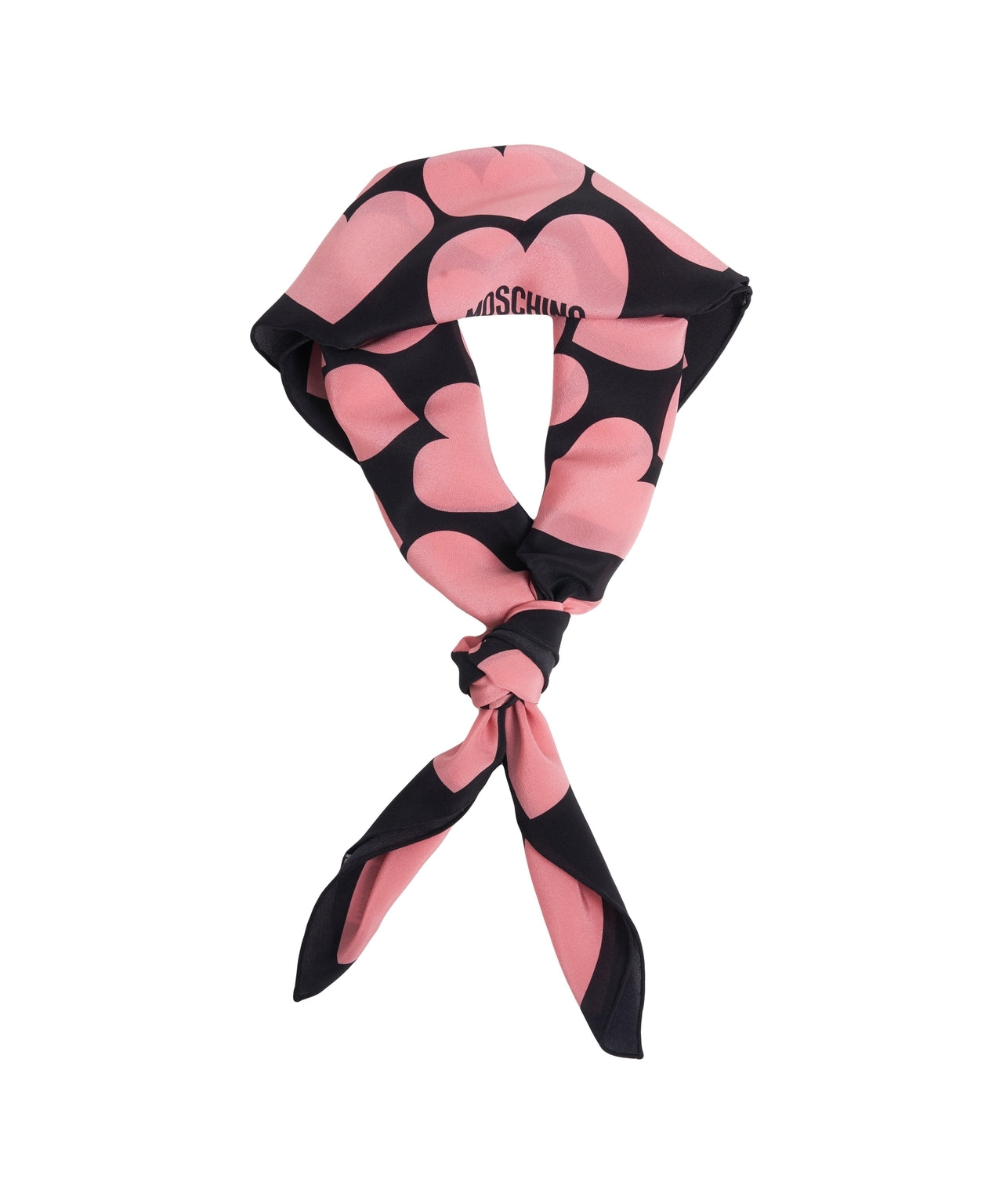 MOSCHINO Silk Scarf with Heart Print and Logo - 175 x 35 cm