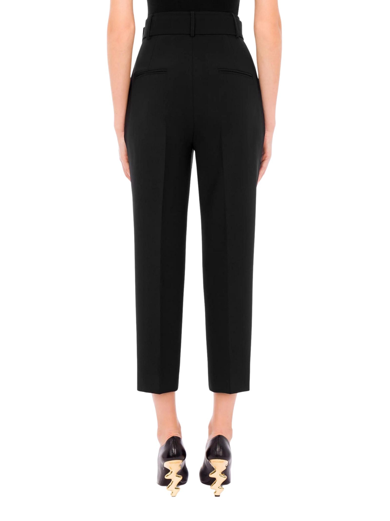 MOSCHINO Chic High-Waisted Trousers with Gold-Plated Buckle Detail