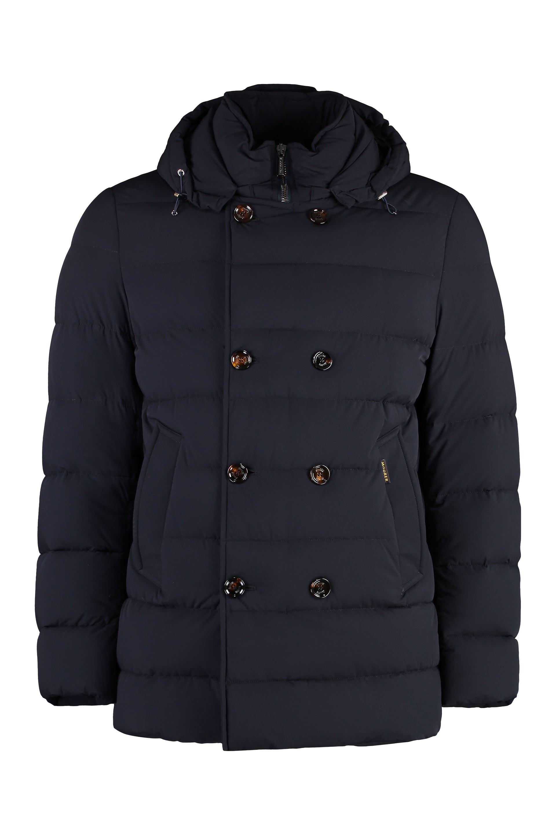 MOORER Men's Double-Breasted Hooded Nylon Down Jacket