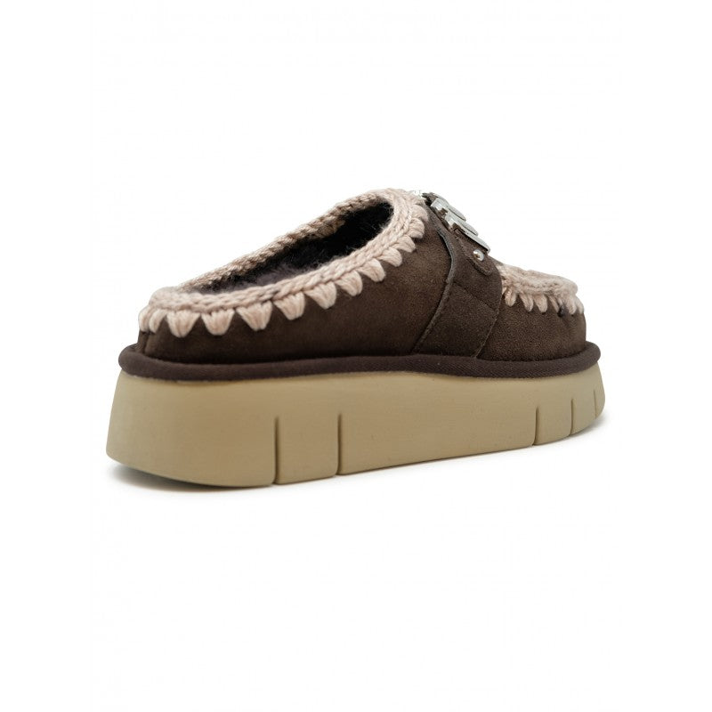 MOU Bounce Metal Logo Leather Wool Rubber Clog