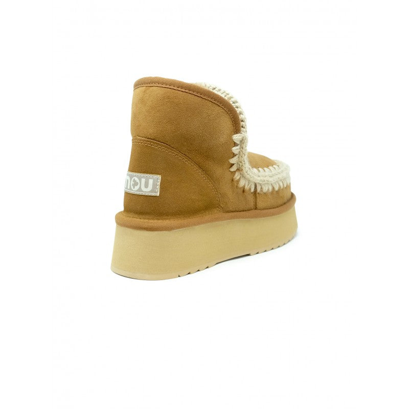 MOU Women's Mini Eskimo Leather Wool Rubber Platform Boot